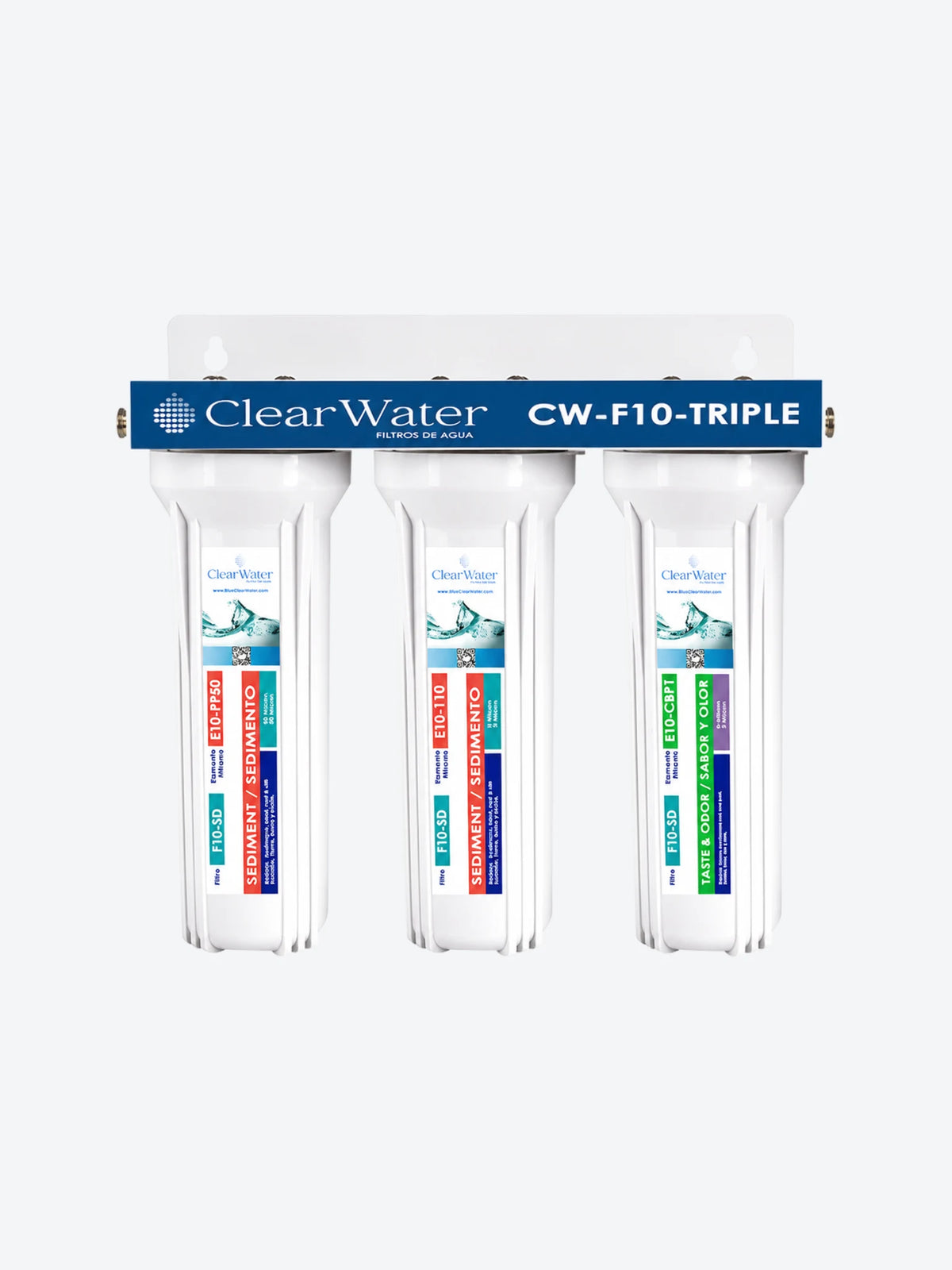 FILTRO TRIPLE CON LLAVE Y SOPORTE. CONEXION METALICA DE 1/2"