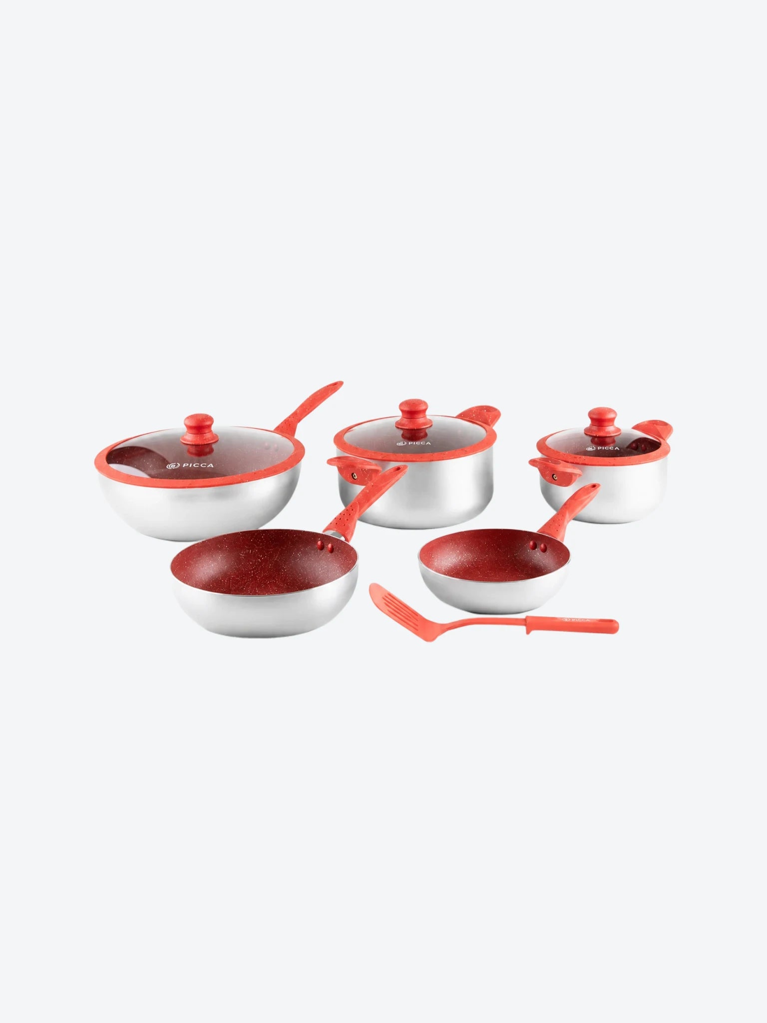 Bateria de Cocina Picca Roma PI009BMR 7 Piezas de Marmol Colo Rojo con Plata