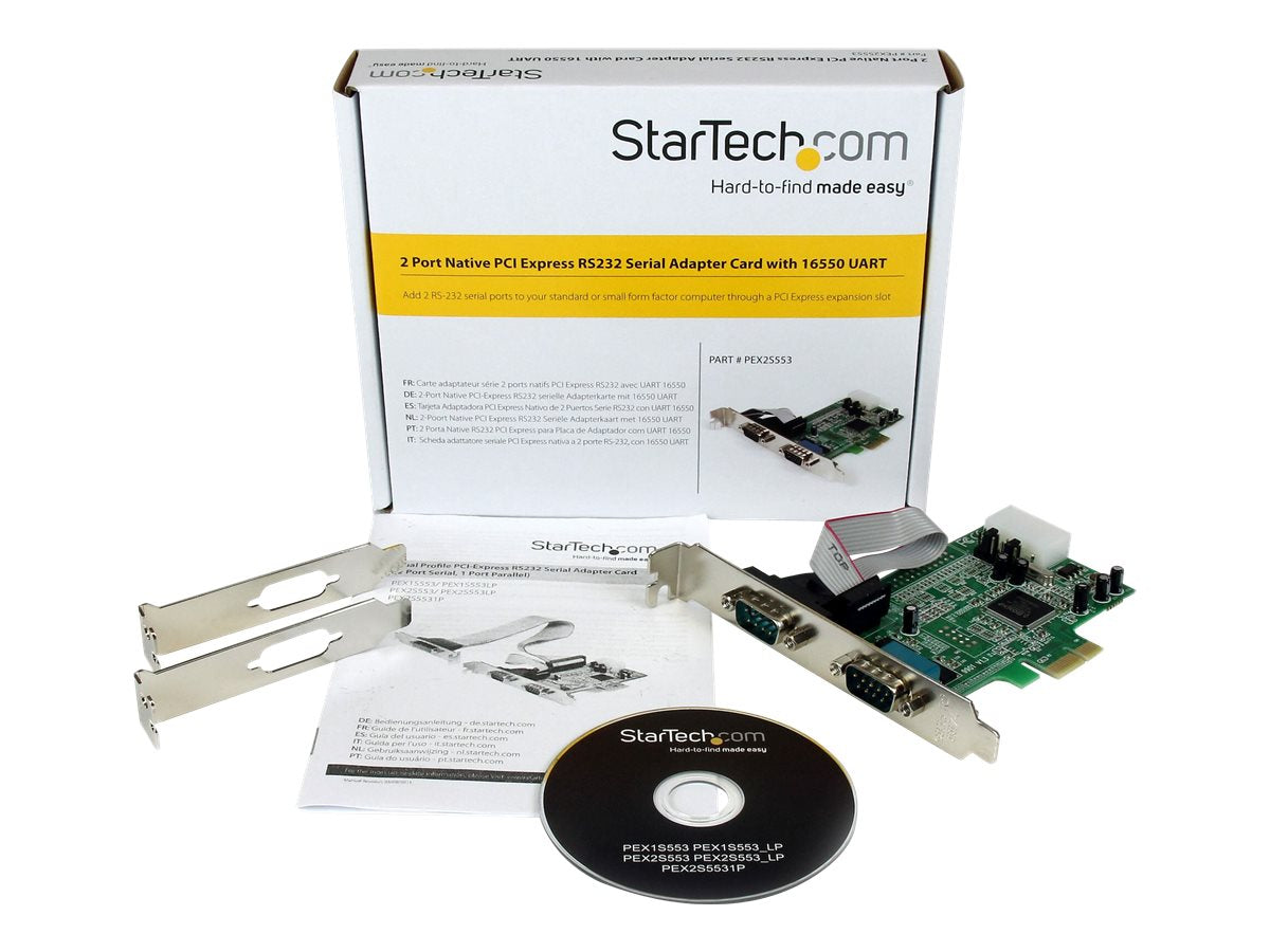 StarTech.com Tarjeta PCI Express Adaptadora Serie RS232 DB9 de 2 Puertos UART16550 - Tarjeta PCIe Controladora de Host Serial RS232 - Tarjeta de Expansión - Windows y Linux (PEX2S553) - Adaptador serie - PCIe perfil bajo - RS-232 x 2 - para P/N: BNDTB10GI-5