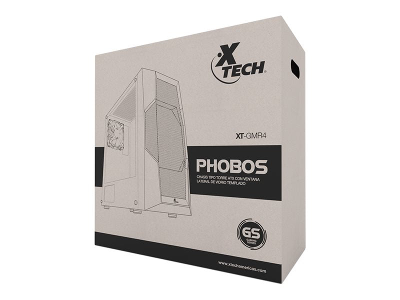 Xtech Gaming Series PHOBOS - Mid tower - ATX - panel lateral con ventana (cristal templado) - sin fuente de alimentación (ATX) - negro - USB/Audio-6