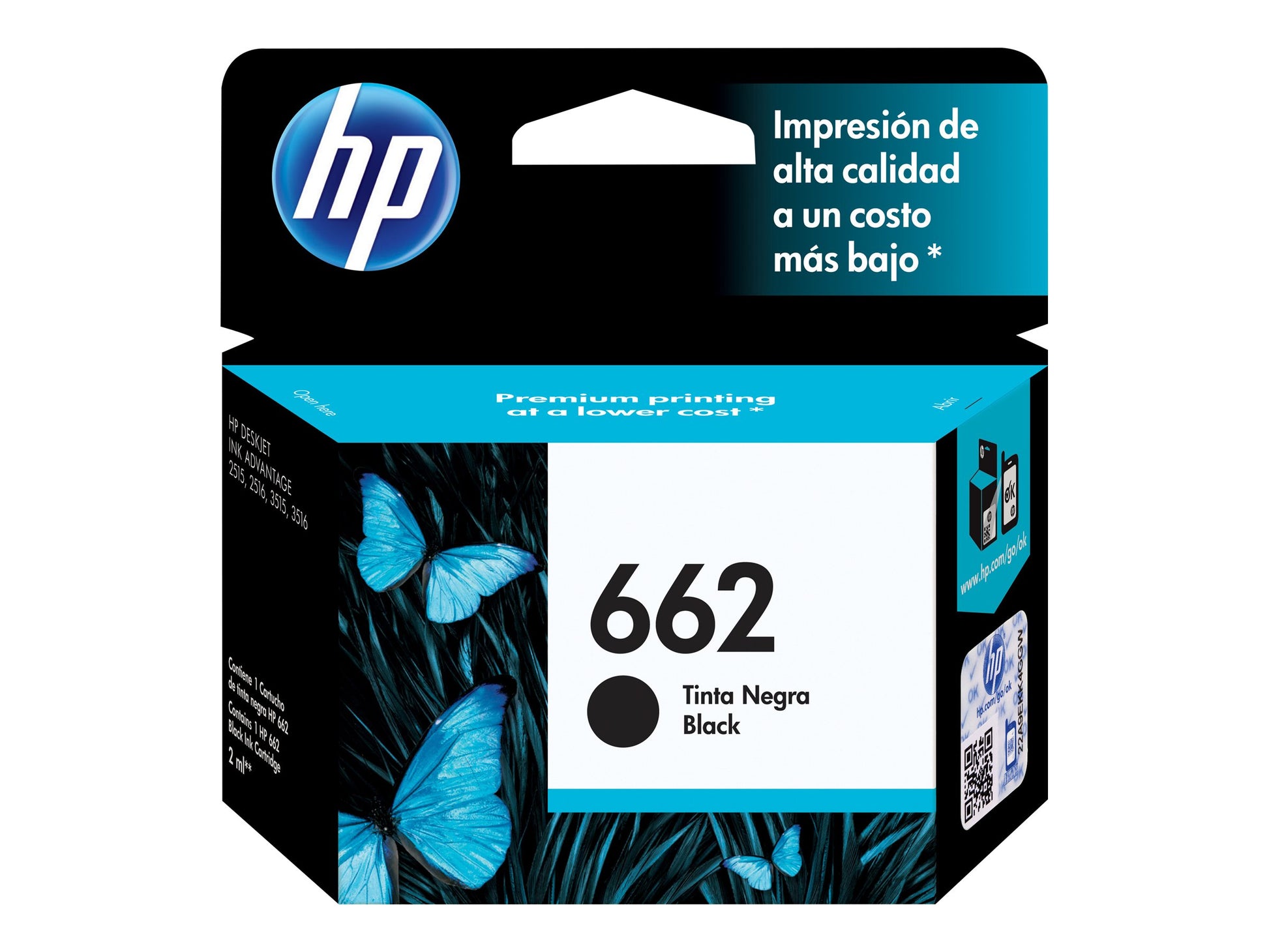 HP 662 - Negro - original - Ink Advantage - cartucho de tinta - para Deskjet 1516, Ink Advantage 15XX, Ink Advantage 35XX, Ink Advantage 4645-10