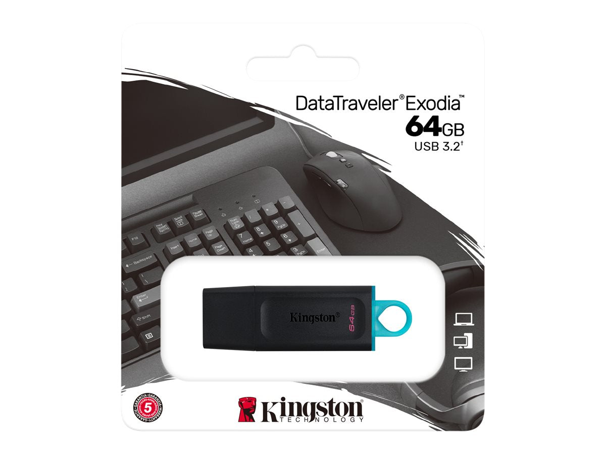 Kingston DataTraveler Exodia - Unidad flash USB - 64 GB - USB 3.2 Gen 1 - negro con turquesa-15