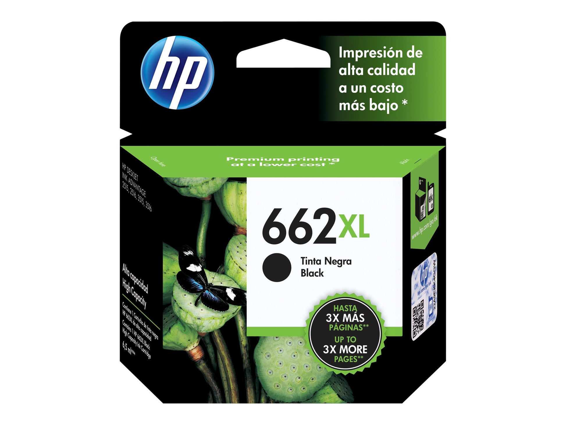 HP 662XL - Alto rendimiento - negro - original - Ink Advantage - cartucho de tinta - para Deskjet 1516, Ink Advantage 15XX, Ink Advantage 35XX, Ink Advantage 4645-9