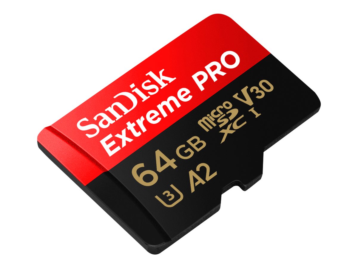 SanDisk Extreme Pro - Tarjeta de memoria flash (adaptador microSDXC a SD Incluido) - 64 GB - A2 / Video Class V30 / UHS-I U3 / Class10 - microSDXC UHS-I-10
