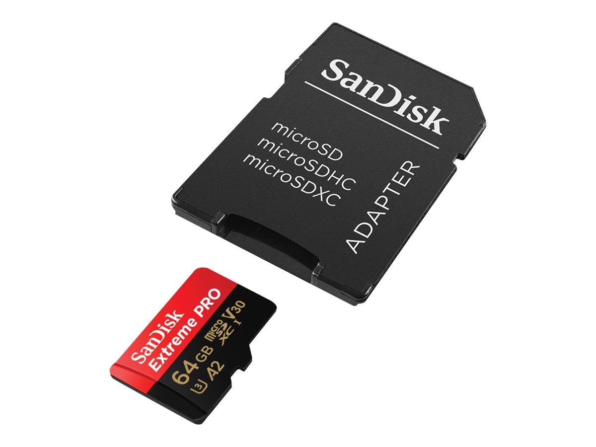 SanDisk Extreme Pro - Tarjeta de memoria flash (adaptador microSDXC a SD Incluido) - 64 GB - A2 / Video Class V30 / UHS-I U3 / Class10 - microSDXC UHS-I-1