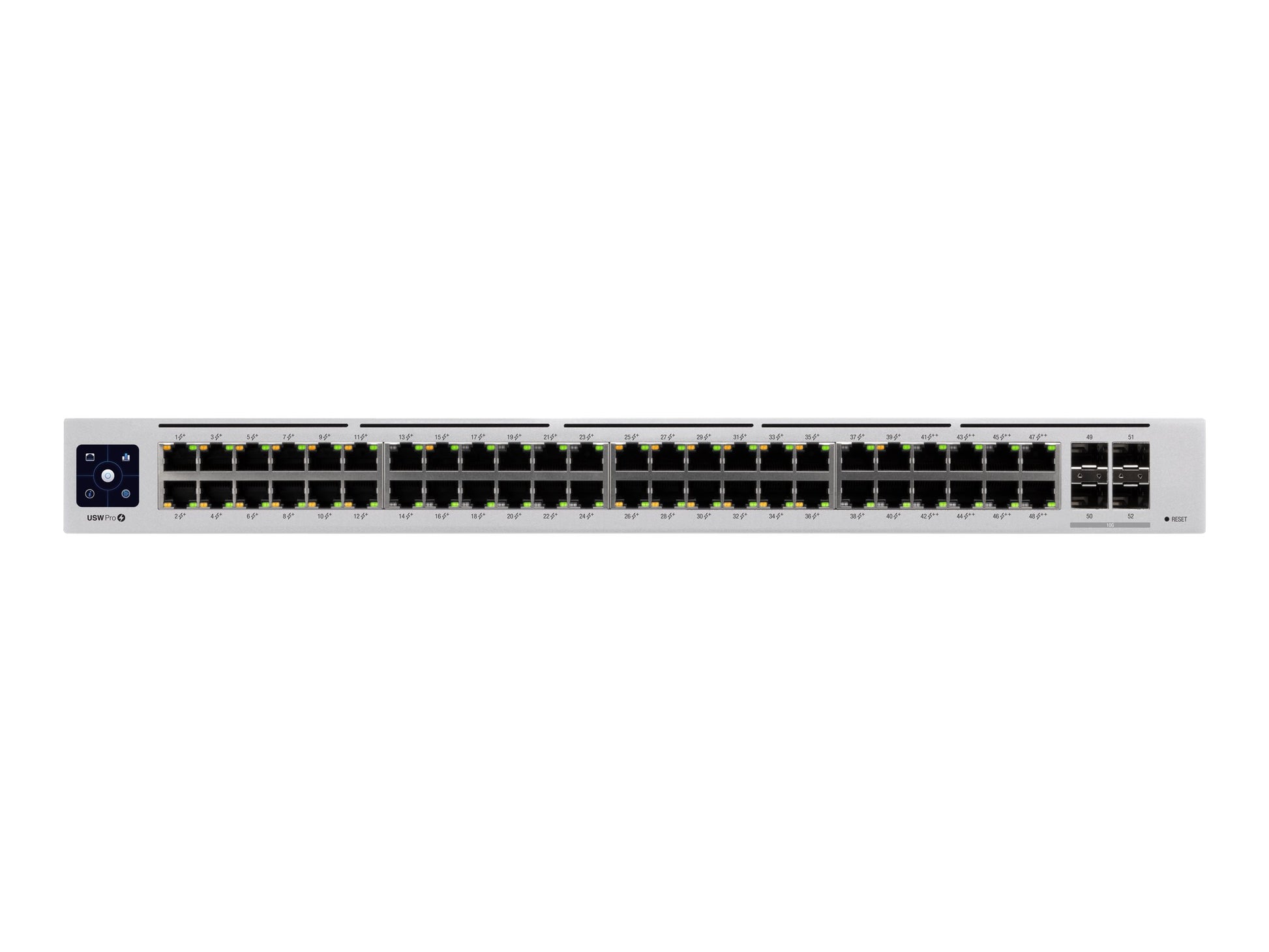 Ubiquiti UniFi Switch USW-PRO-48-POE - Conmutador - Gestionado - 48 x 10/100/1000 (40 PoE+, 8 PoE++) + 4 x 10Gb Ethernet SFP+ - montaje en rack - PoE++ (600 W) - CA 120/230 V / DC 11,5/52 V-12