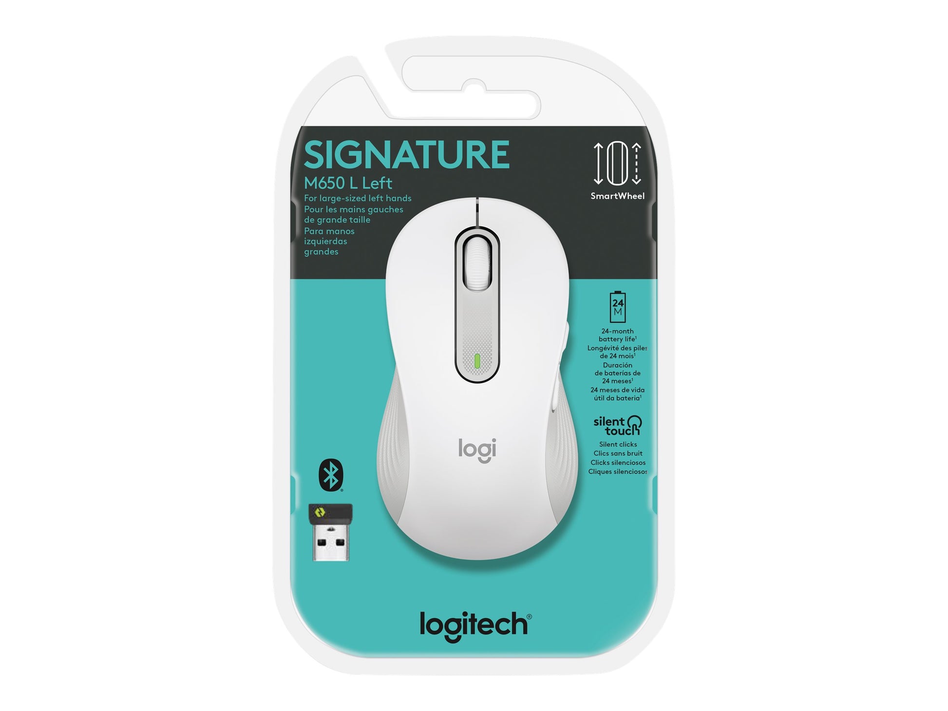 Logitech Signature M650 L - Ratón - tamaño grande - óptico - 5 botones - inalámbrico - Bluetooth, 2.4 GHz - receptor de USB Logitech Logi Bolt - blanco hueso-7