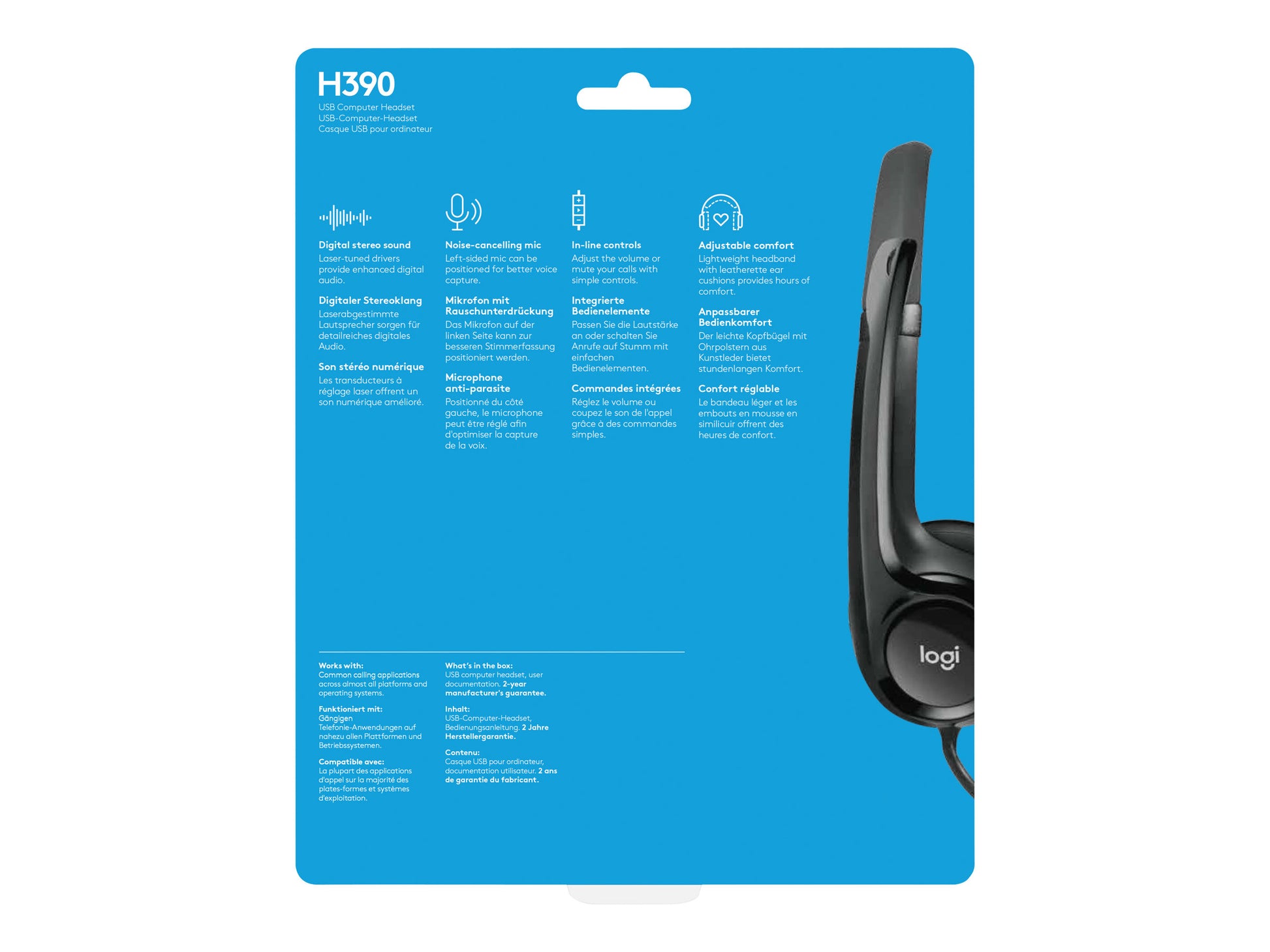 Logitech USB Headset H390 - Auricular - en oreja - cableado - USB-20