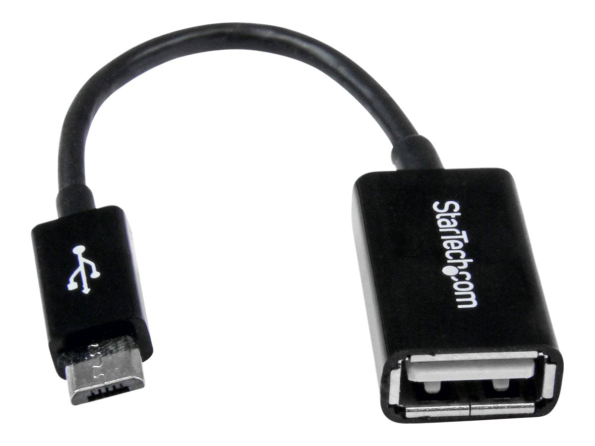 StarTech.com Cable Adaptador de 12cm Micro USB Macho a USB A Hembra OTG para Tablets Smartphones Teléfonos Inteligentes - Negro - Adaptador USB - USB (H) a Micro-USB tipo B (M) - USB 2.0 OTG - 12.7 cm - negro - para P/N: ST4300U3C1, ST4300U3C1B-7