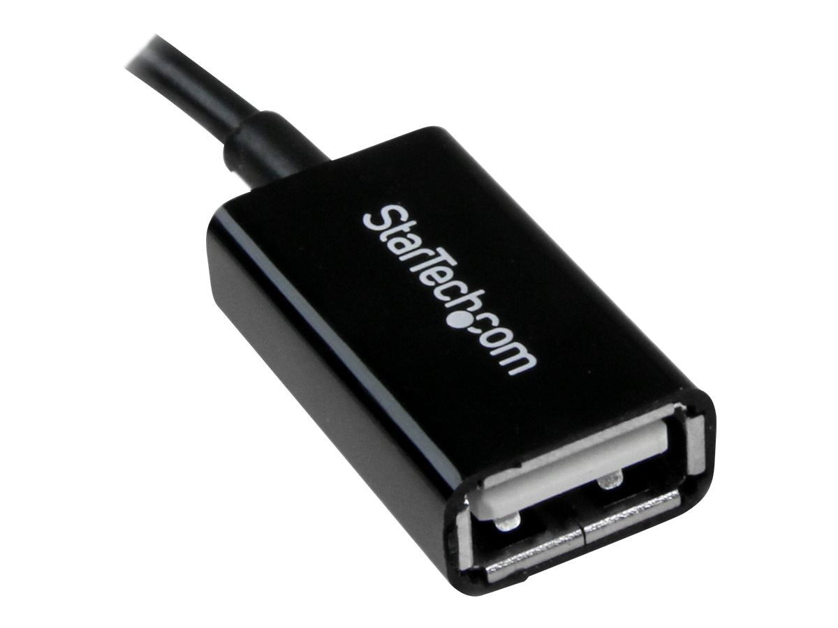 StarTech.com Cable Adaptador de 12cm Micro USB Macho a USB A Hembra OTG para Tablets Smartphones Teléfonos Inteligentes - Negro - Adaptador USB - USB (H) a Micro-USB tipo B (M) - USB 2.0 OTG - 12.7 cm - negro - para P/N: ST4300U3C1, ST4300U3C1B-5