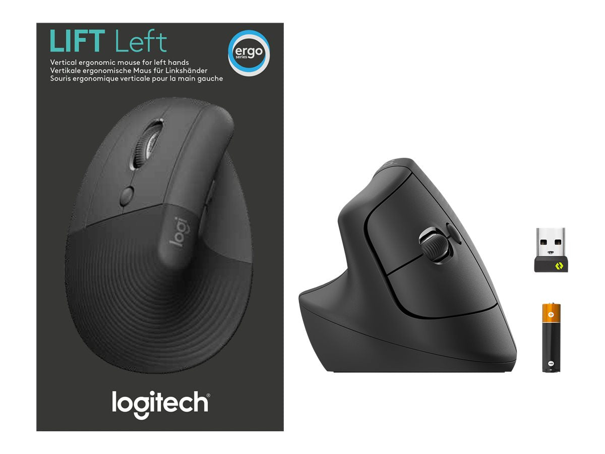 Logitech Lift Left Vertical Ergonomic Mouse - Ratón vertical - ergonómico - zurdo - 6 botones - inalámbrico - 2.4 GHz, Bluetooth - receptor de USB Logitech Logi Bolt - grafito-11
