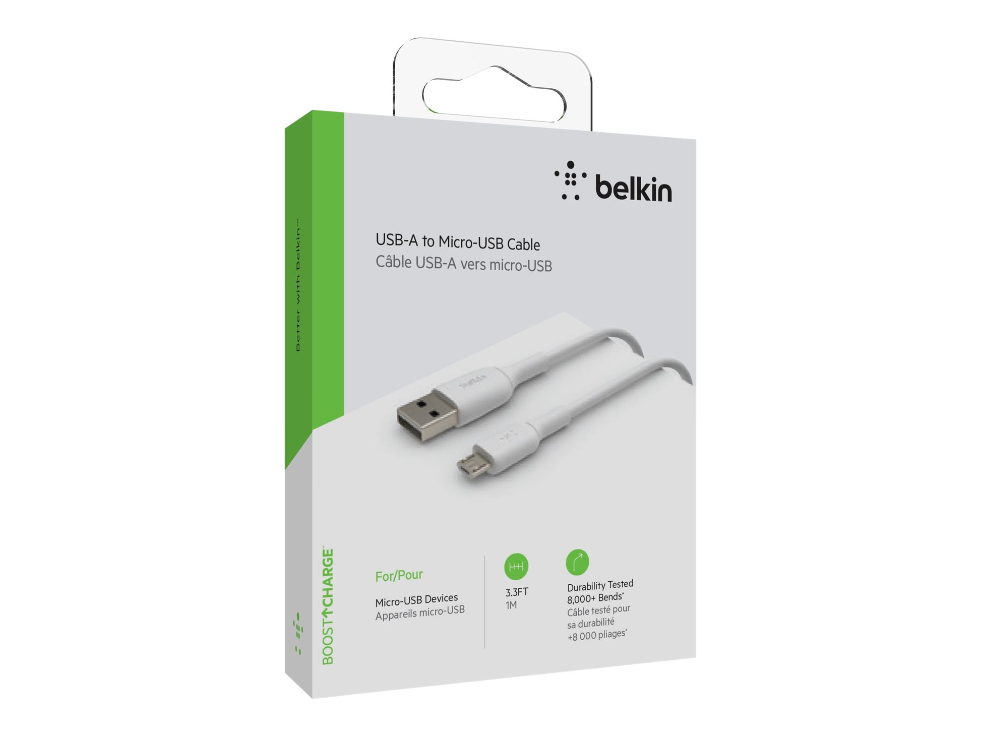 Belkin BoostCharge - Cable USB - Micro-USB tipo B (M) a USB (M) - 1 m - blanco-3