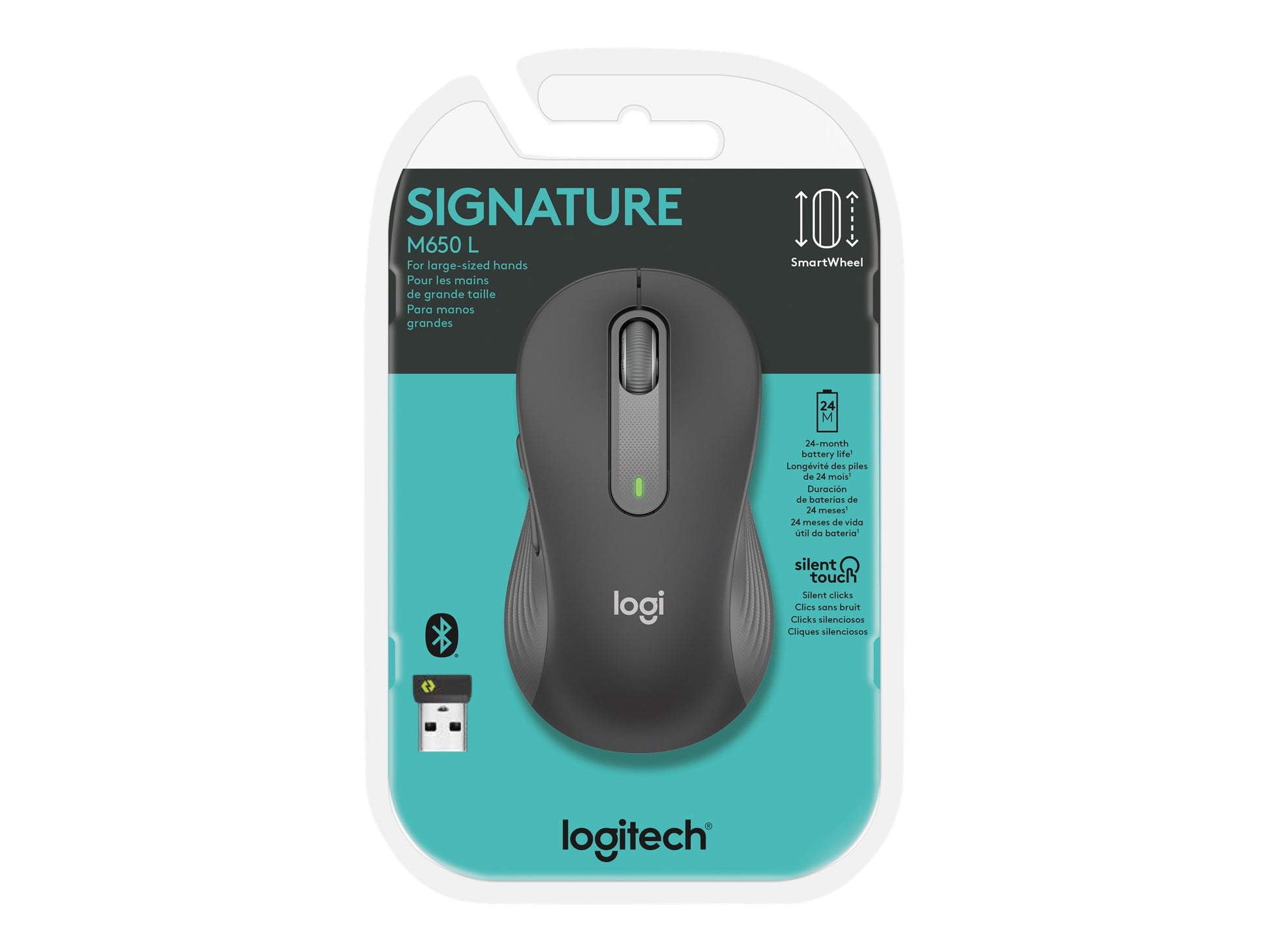 Logitech Signature M650 L - Ratón - tamaño completo - diestro - inalámbrico - 2.4 GHz, Bluetooth - receptor de USB Logitech Logi Bolt - grafito-8