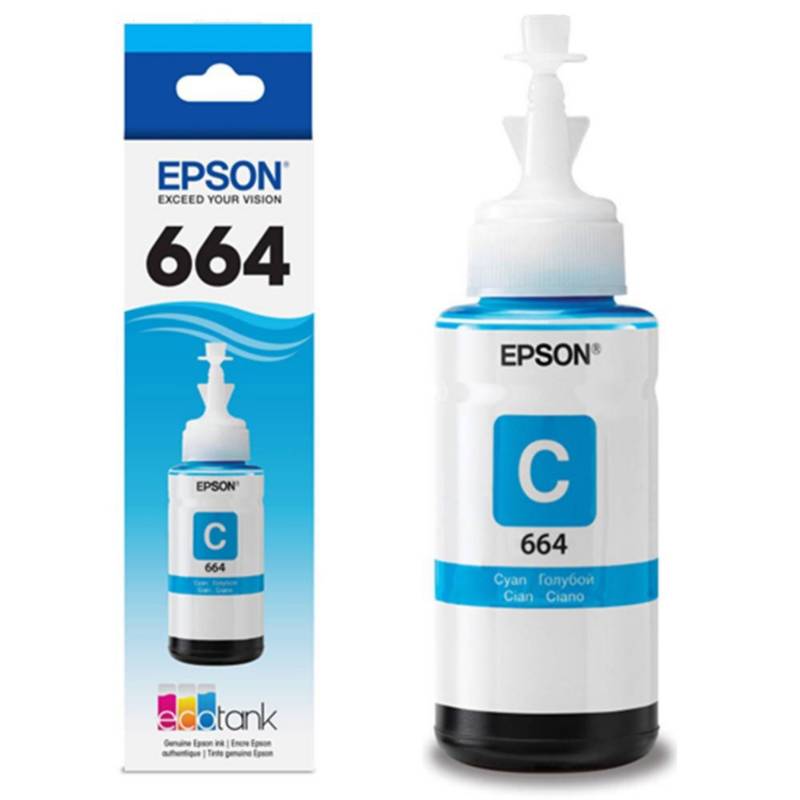 Epson T664 - Cián - original - recarga de tinta - para Epson L380, L386, L395, L495; EcoTank ET-2600, 2650, L1455, L396, L606, L656-3