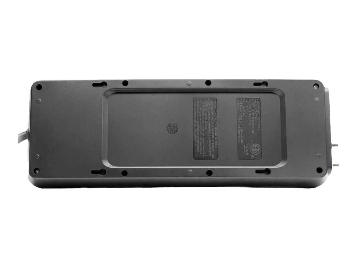 Eaton Tripp Lite Series 12-Outlet Surge Protector Power Strip 8 ft. Cord, 4320 Joules, Tel/Modem/Coax Protection, 2 USB Ports, Black - Protector contra sobretensiones - 15 A - CA 120 V - 1800 vatios - conectores de salida: 14 - 2.44 m cable - gris oscuro-11