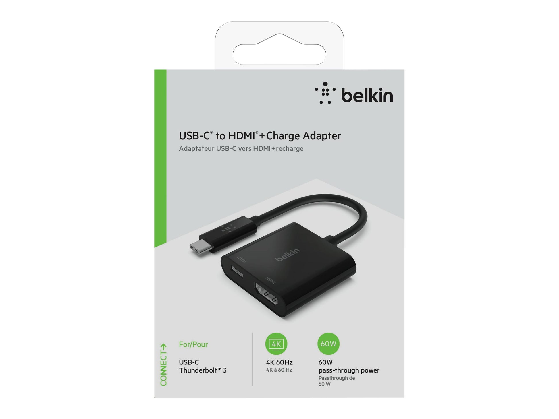 Belkin USB-C to HDMI + Charge Adapter - Adaptador de vídeo - 24 pin USB-C macho a HDMI, USB-C (solo alimentación) hembra - negro - compatibilidad con 4K, USB Power Delivery (60W)-5