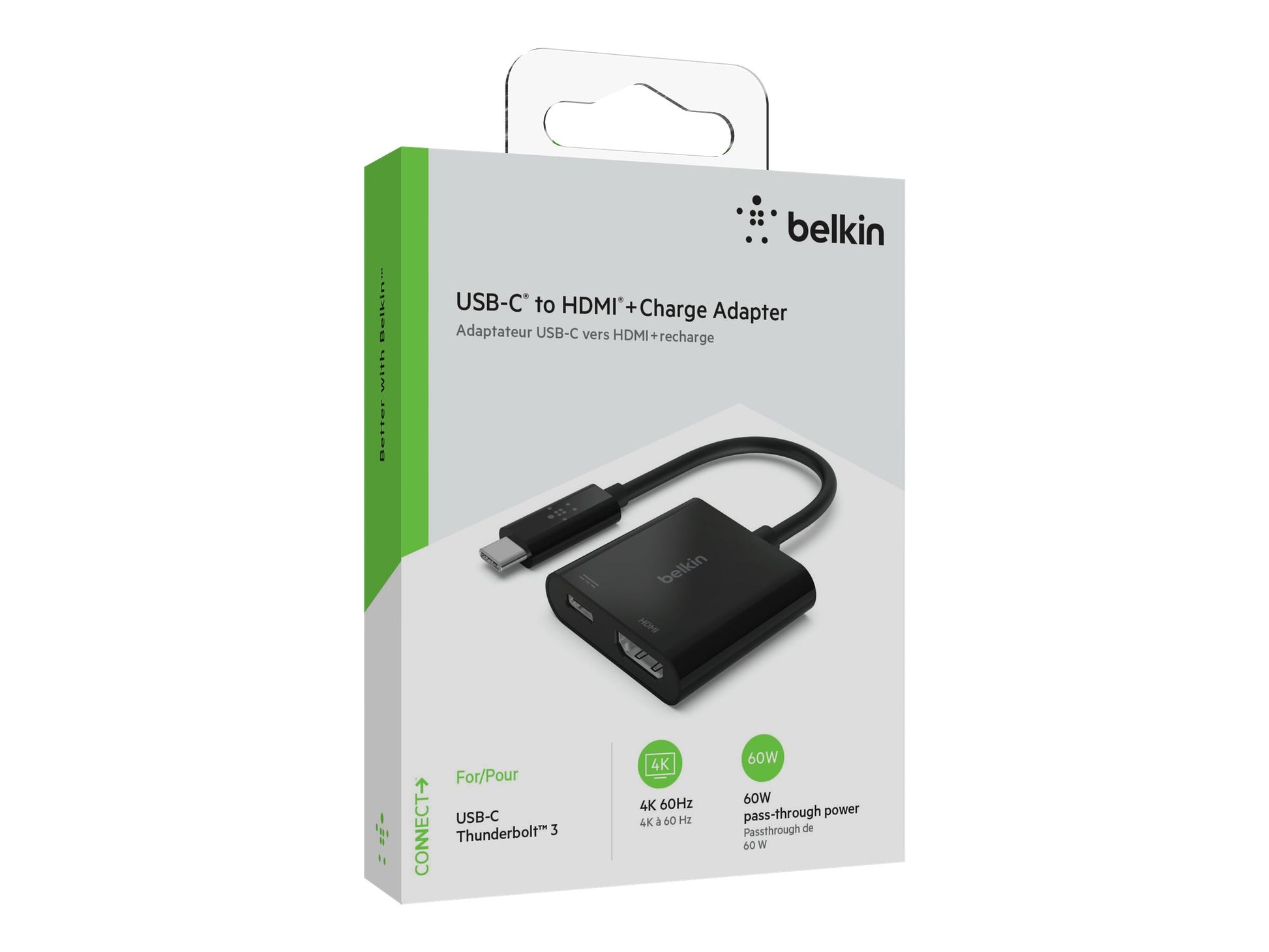 Belkin USB-C to HDMI + Charge Adapter - Adaptador de vídeo - 24 pin USB-C macho a HDMI, USB-C (solo alimentación) hembra - negro - compatibilidad con 4K, USB Power Delivery (60W)-7