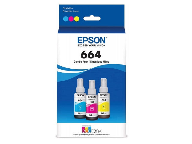 Epson T664 - Paquete de 3 - 70 ml - amarillo, cián, magenta - original - recarga de tinta - para Epson L120, L1300, L310, L380, L395, L495; EcoTank L310, L575-9