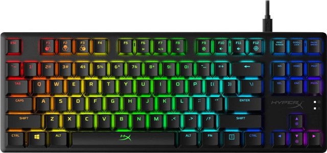 HyperX Alloy Origins Core - Teclado - retroiluminación - USB-C - QWERTY - EE. UU. - interruptor: HyperX Aqua - negro
