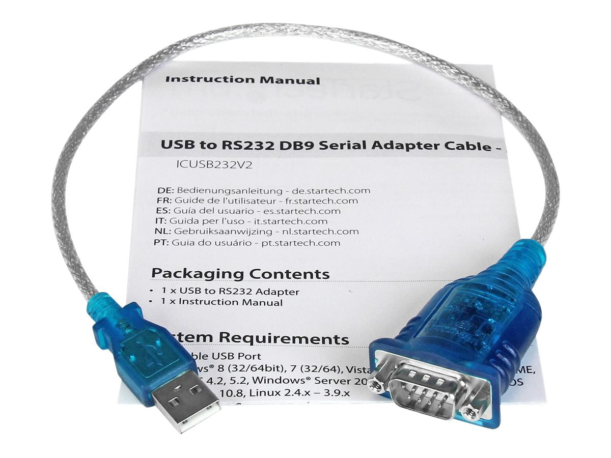 StarTech.com Cable Adaptador USB a Serie RS232 de 1 Puerto Serial DB9 - Macho a Macho - Conversor Compatible con Windows 8 - Adaptador serie - USB 2.0 - RS-232-8