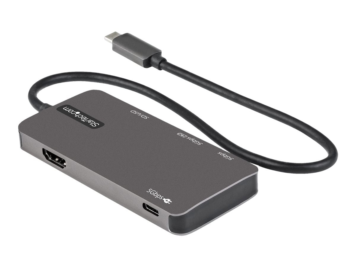 StarTech.com Adaptador Multipuertos USB C - USB C a HDMI de 4K - 100W de Entrega de Alimentación PD - SD - MicroSD - Hub Ladrón USB 3.0 de 3 Puertos - Dock USB Tipo C - con Cable de 30cm (DKT30CHSDPD) - Estación de conexión - USB-C / Thunderbolt 3 - HDMI-9