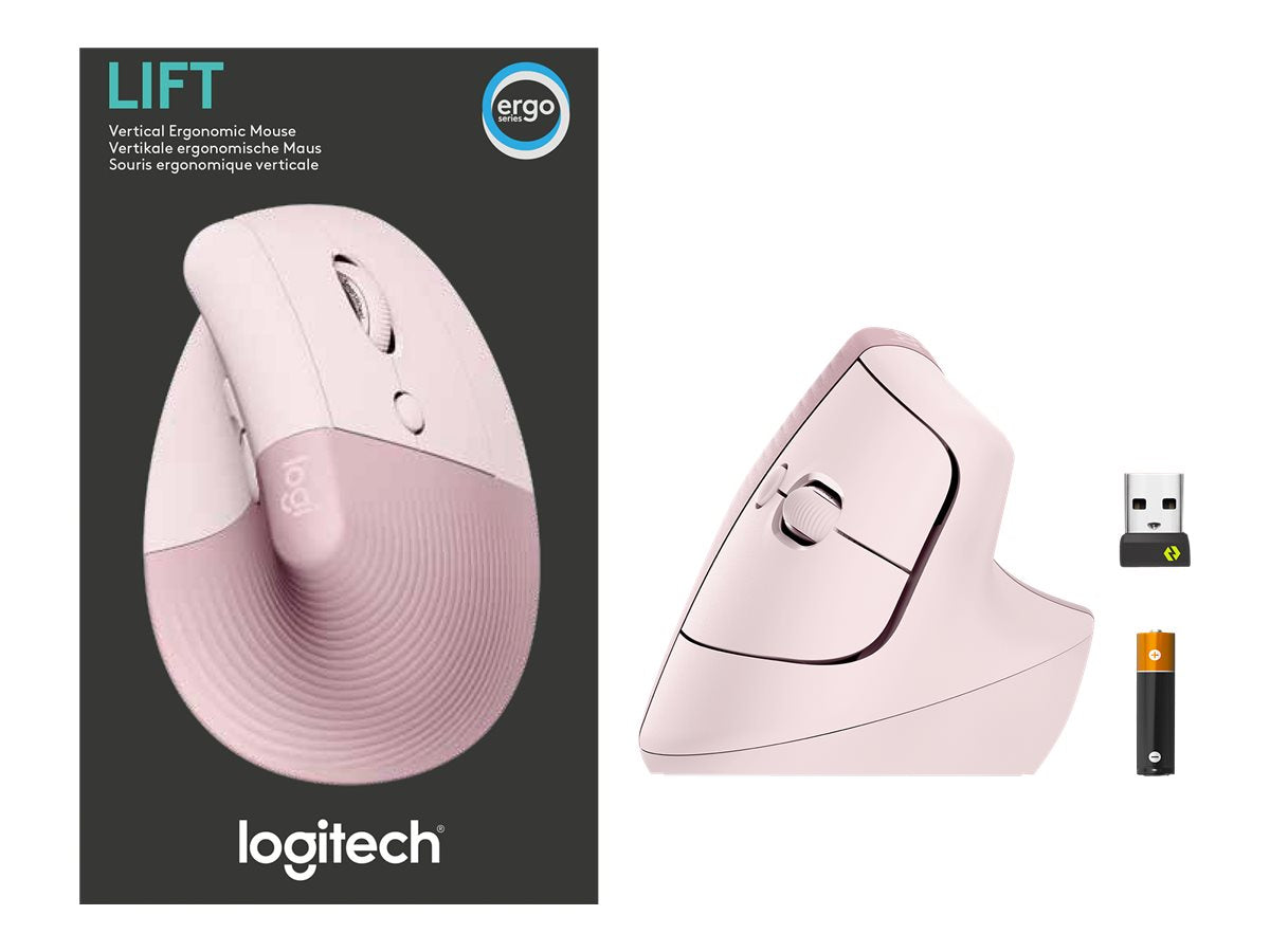 Logitech Lift Vertical Ergonomic Mouse - Ratón vertical - ergonómico - 6 botones - inalámbrico - 2.4 GHz, Bluetooth - receptor de USB Logitech Logi Bolt - rosa-8