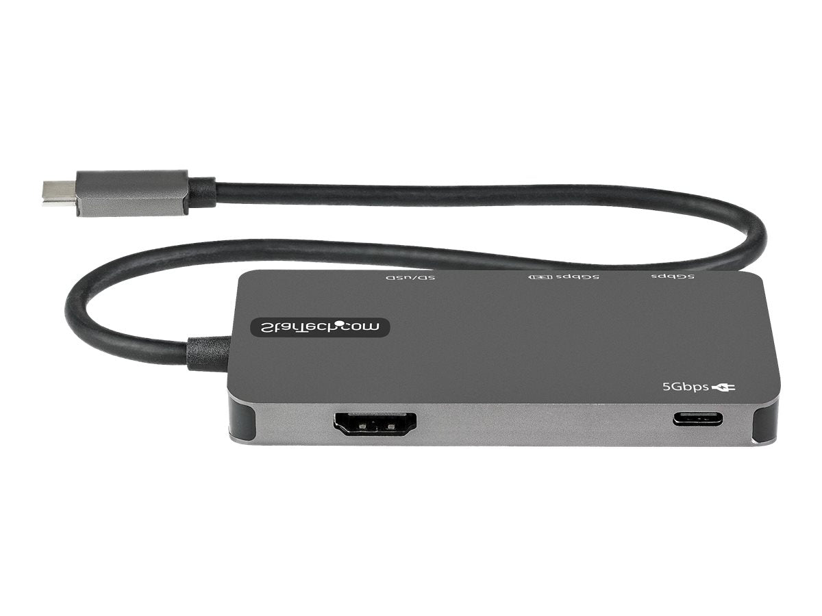StarTech.com Adaptador Multipuertos USB C - USB C a HDMI de 4K - 100W de Entrega de Alimentación PD - SD - MicroSD - Hub Ladrón USB 3.0 de 3 Puertos - Dock USB Tipo C - con Cable de 30cm (DKT30CHSDPD) - Estación de conexión - USB-C / Thunderbolt 3 - HDMI-10