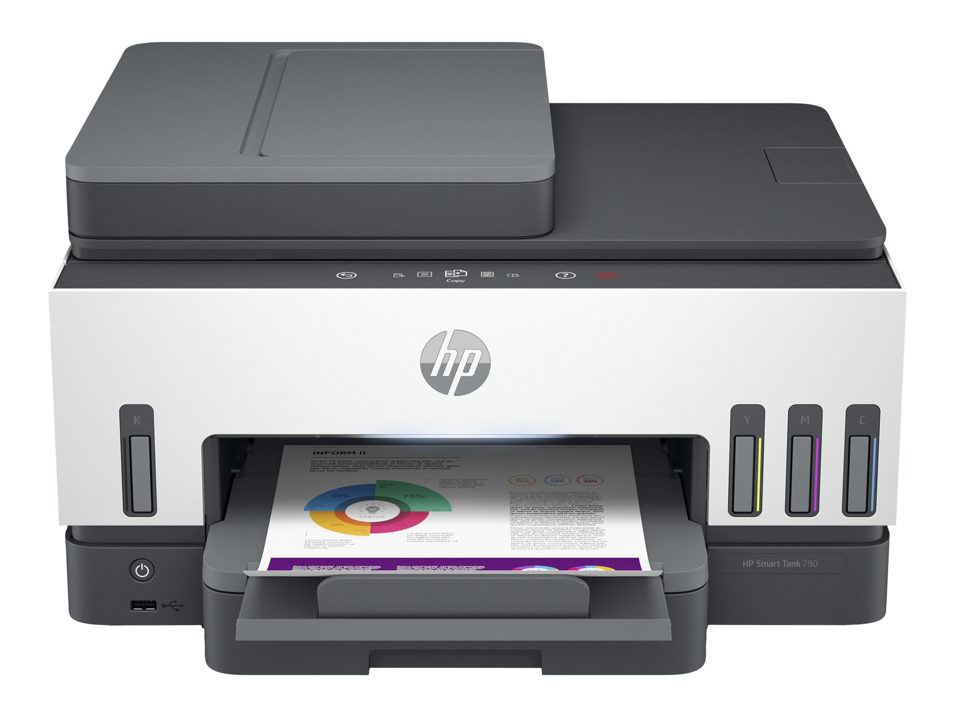 HP Smart Tank 790 All-in-One - Impresora multifunción - color - chorro de tinta - rellenable - Letter A (216 x 279 mm)/A4 (210 x 297 mm) (original) - A4/Legal (material) - hasta 13 ppm (copiando) - hasta 15 ppm (impresión) - 250 hojas - 33.6 Kbps - USB 2.-4