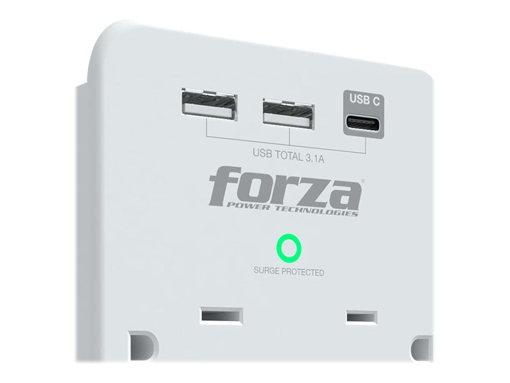 Forza FWT-631USBC - Protector contra sobretensiones (montaje en pared) - CA 125 V - 1875 vatios - conectores de salida: 6 - blanco-6