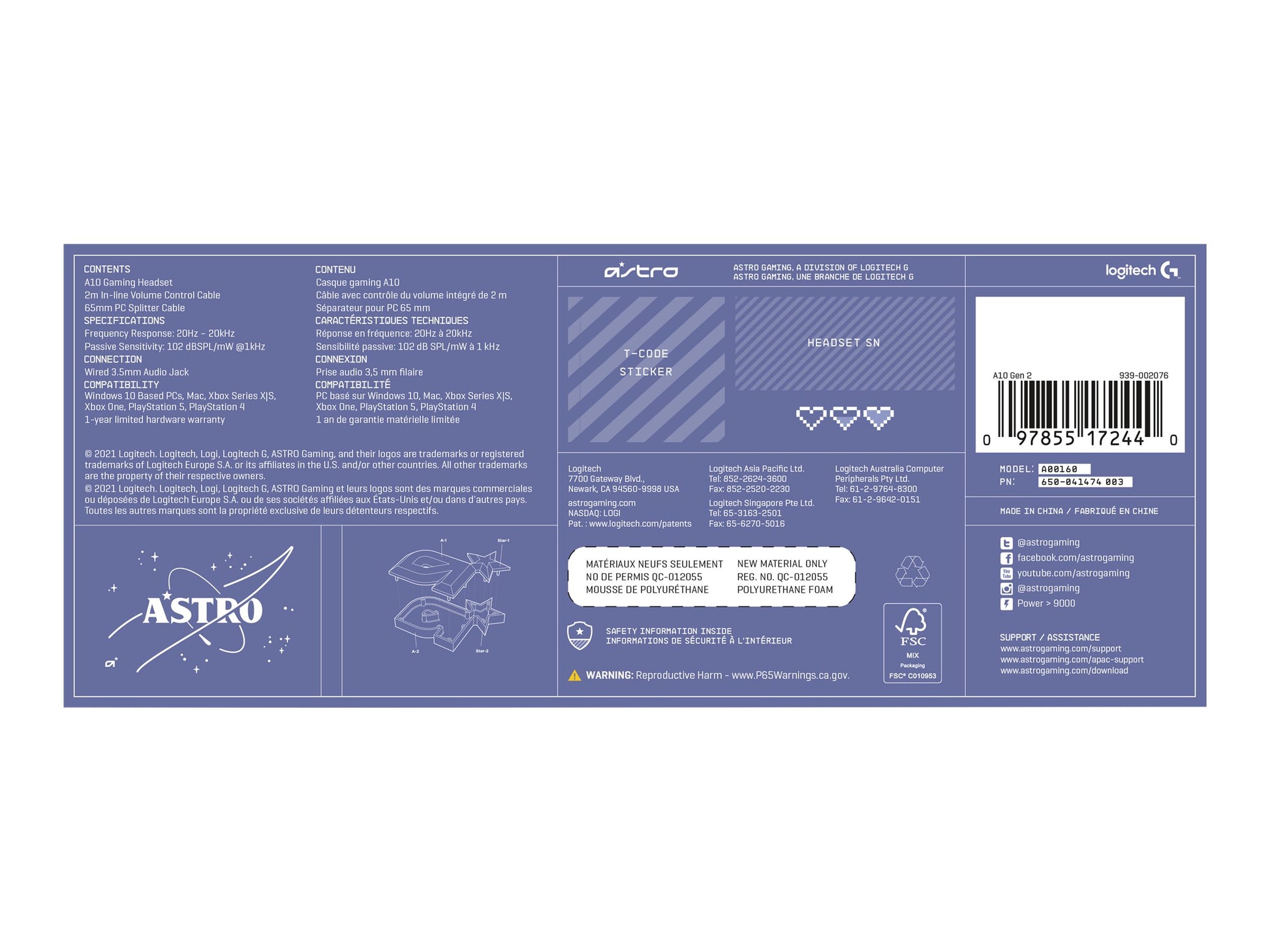 ASTRO Gaming A10 Gen 2 - Auricular - tamaño completo - cableado - lila-17