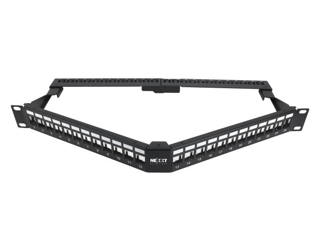 Nexxt Solutions Infrastructure - Patch panel - Cold-rolled steel - Black with silver extrusion - Angled Mod SH 24P 1U-5