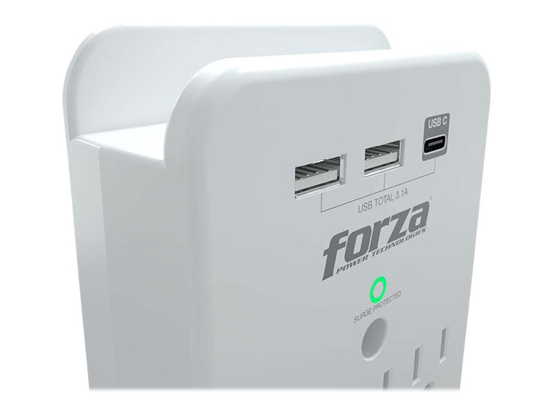Forza FWT-331USBC - Protector contra sobretensiones (montaje en pared) - CA 125 V - 1875 vatios - conectores de salida: 3 - blanco-13