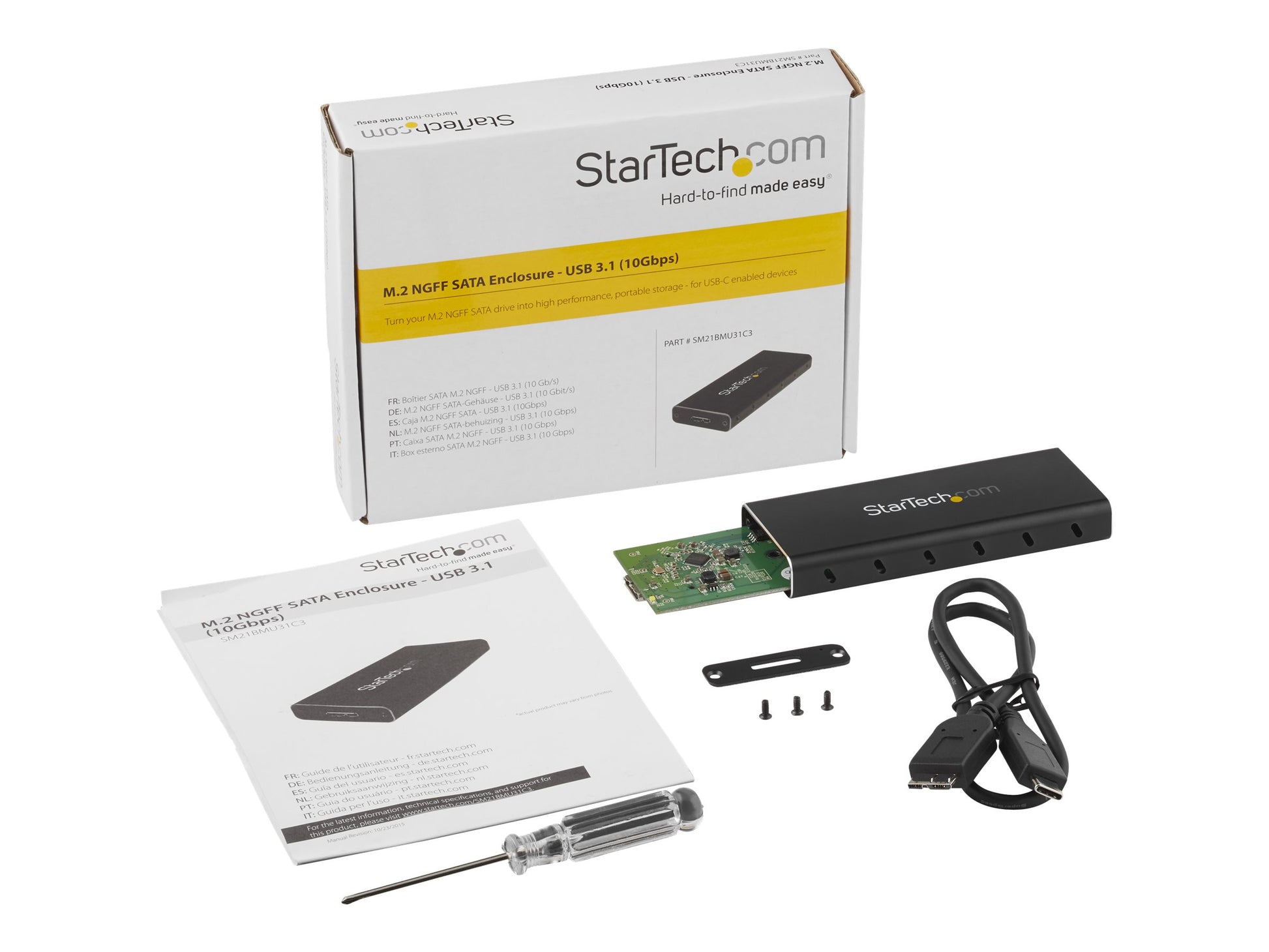 StarTech.com Caja Adaptador M.2 NGFF a USB 3.1 con Carcasa Protectora - Caja de SSD M.2 para SSDs M.2 SATA (SM21BMU31C3) - Caja de almacenamiento - M.2 - SATA 6Gb/s - USB 3.1 (Gen 2) - negro, plata - para P/N: TBLT3MM1MA, TBLT3MM2M, TBLT3MM2MA-10