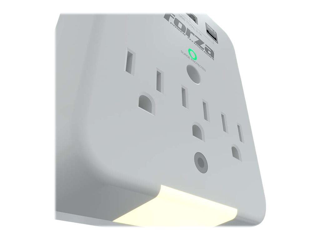 Forza FWT-331USBC - Protector contra sobretensiones (montaje en pared) - CA 125 V - 1875 vatios - conectores de salida: 3 - blanco-11