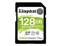 Kingston Canvas Select Plus - Tarjeta de memoria flash - 128 GB - Video Class V30 / UHS-I U3 / Class10 - SDXC UHS-I-5