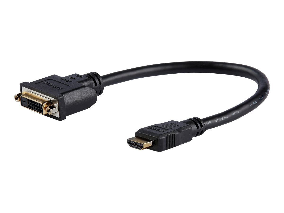 StarTech.com Adaptador de 20cm HDMI a DVI - DVI-D Hembra - HDMI Macho - Cable Conversor de Vídeo - Negro - Adaptador de vídeo - HDMI macho a DVI-D hembra - 20.32 cm - blindado - negro - para P/N: BNDDKT30CAHV, CDP2DVIMM2MB, DKT30CSDHPD, DKT30CSDHPD3, DP2D-4
