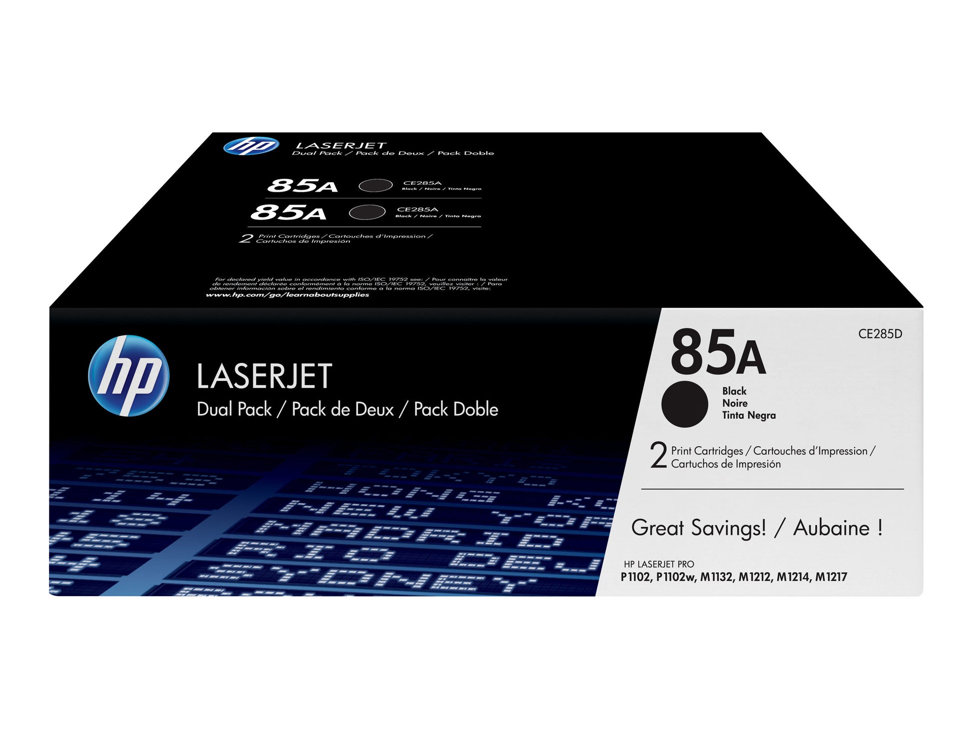 HP 85A - Paquete de 2 - negro - original - LaserJet - cartucho de tóner (CE285AD) - para LaserJet Pro M1132 MFP, M1212nf MFP, M1217nfw MFP, P1102, P1102s, P1102W, P1109, P1109W-2