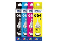 Epson T664 - Cián - original - recarga de tinta - para Epson L380, L386, L395, L495; EcoTank ET-2600, 2650, L1455, L396, L606, L656-1