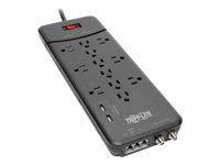 Eaton Tripp Lite Series 12-Outlet Surge Protector Power Strip 8 ft. Cord, 4320 Joules, Tel/Modem/Coax Protection, 2 USB Ports, Black - Protector contra sobretensiones - 15 A - CA 120 V - 1800 vatios - conectores de salida: 14 - 2.44 m cable - gris oscuro-9