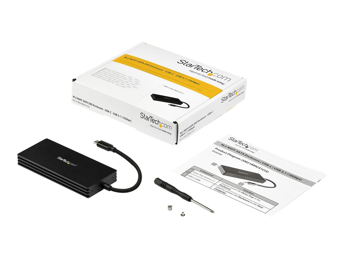StarTech.com Caja USB 3.1 (10Gbps) USB-C para SSD M.2 SATA - Caja Externa Portátil para Disco USB Tipo C - de Aluminio - Caja de almacenamiento - M.2 - M.2 Card - USB 3.1 (Gen 2) - negro - para P/N: PEXUSB321C-6