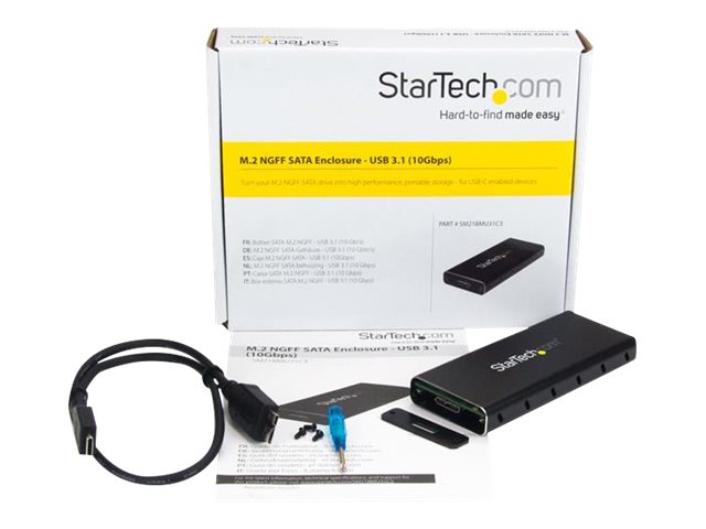 StarTech.com Caja Adaptador M.2 NGFF a USB 3.1 con Carcasa Protectora - Caja de SSD M.2 para SSDs M.2 SATA (SM21BMU31C3) - Caja de almacenamiento - M.2 - SATA 6Gb/s - USB 3.1 (Gen 2) - negro, plata - para P/N: TBLT3MM1MA, TBLT3MM2M, TBLT3MM2MA-3