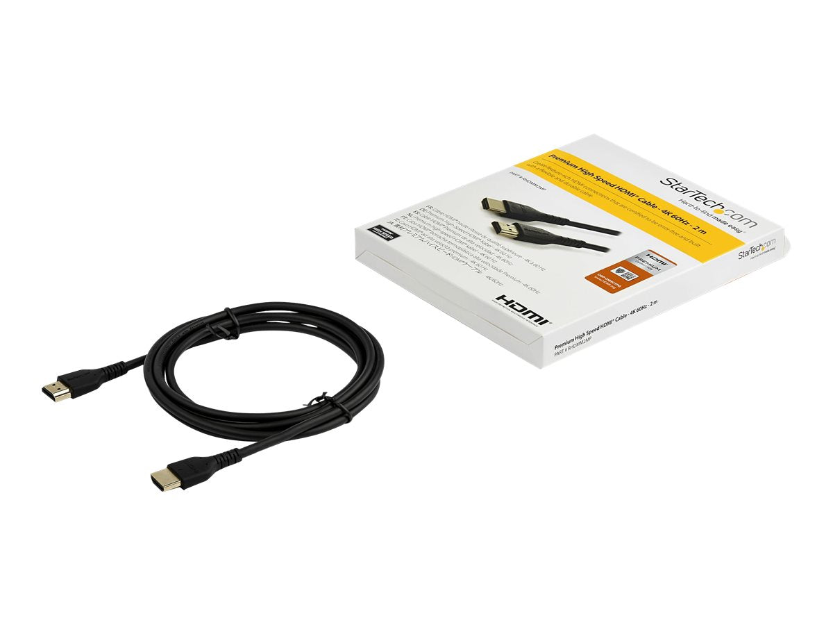 StarTech.com Cable de 2m HDMI de Alta Velocidad con Ethernet Premium - de 4K a 60Hz - de Servicio Pesado - Premium HDMI 2.0 (RDHMM2MP) - Velocidad alta Premium - cable HDMI con Ethernet - HDMI macho a HDMI macho - 2 m - negro - para P/N: TB3DKM2HDL-1