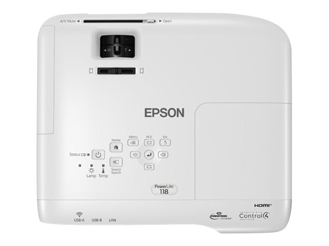 Epson PowerLite 118 - Proyector 3LCD - portátil - 3800 lúmenes (blanco) - 3800 lúmenes (color) - XGA (1024 x 768) - 4:3 - LAN-10
