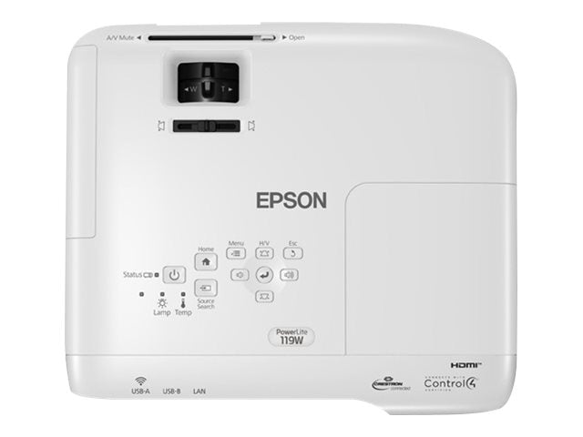 Epson PowerLite 119W - Proyector 3LCD - portátil - 4000 lúmenes (blanco) - 4000 lúmenes (color) - WXGA (1280 x 800) - 16:10 - LAN-12