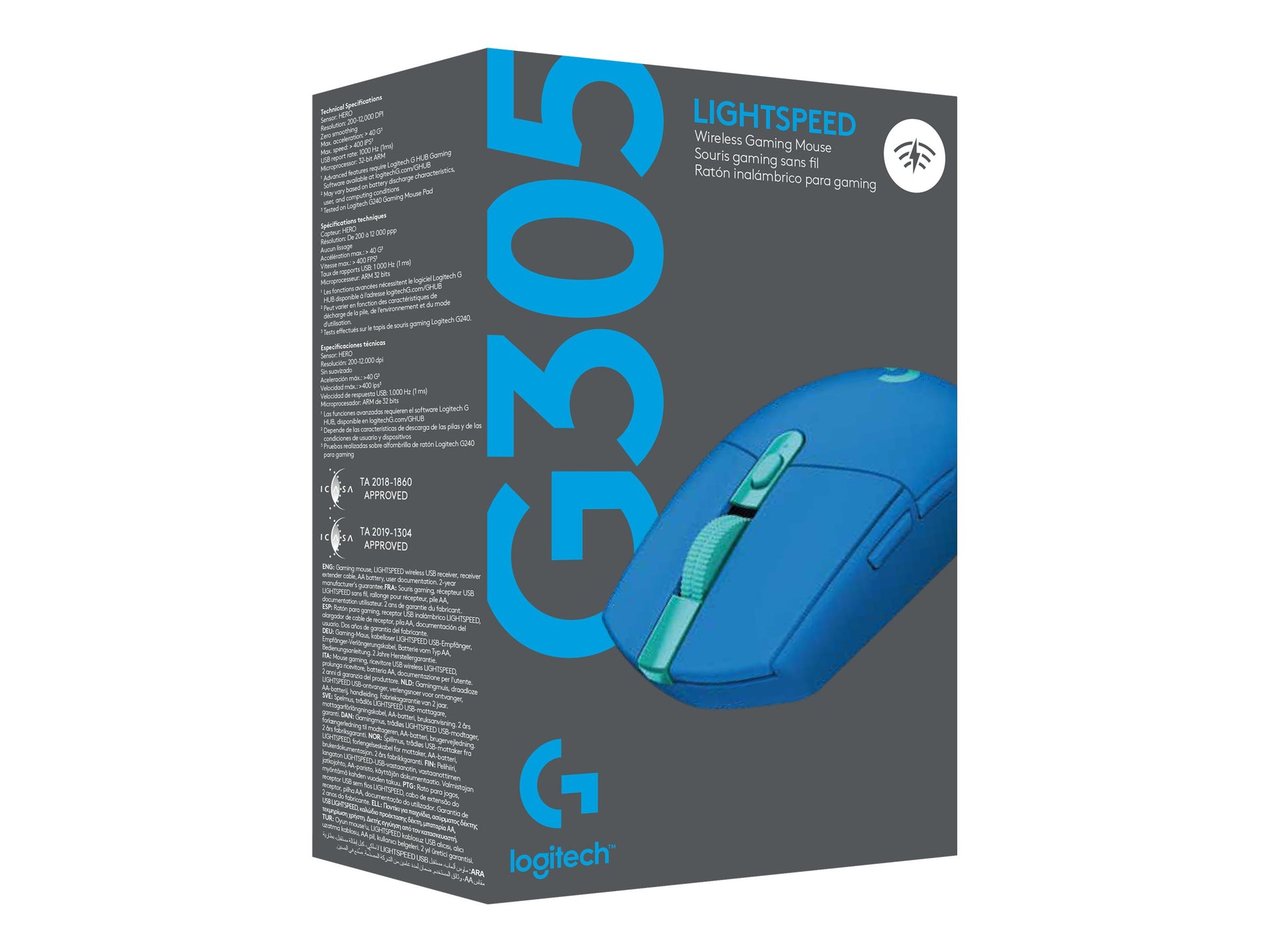 Logitech G G305 - Ratón - óptico - 6 botones - inalámbrico - 2.4 GHz - receptor inalámbrico USB - azul