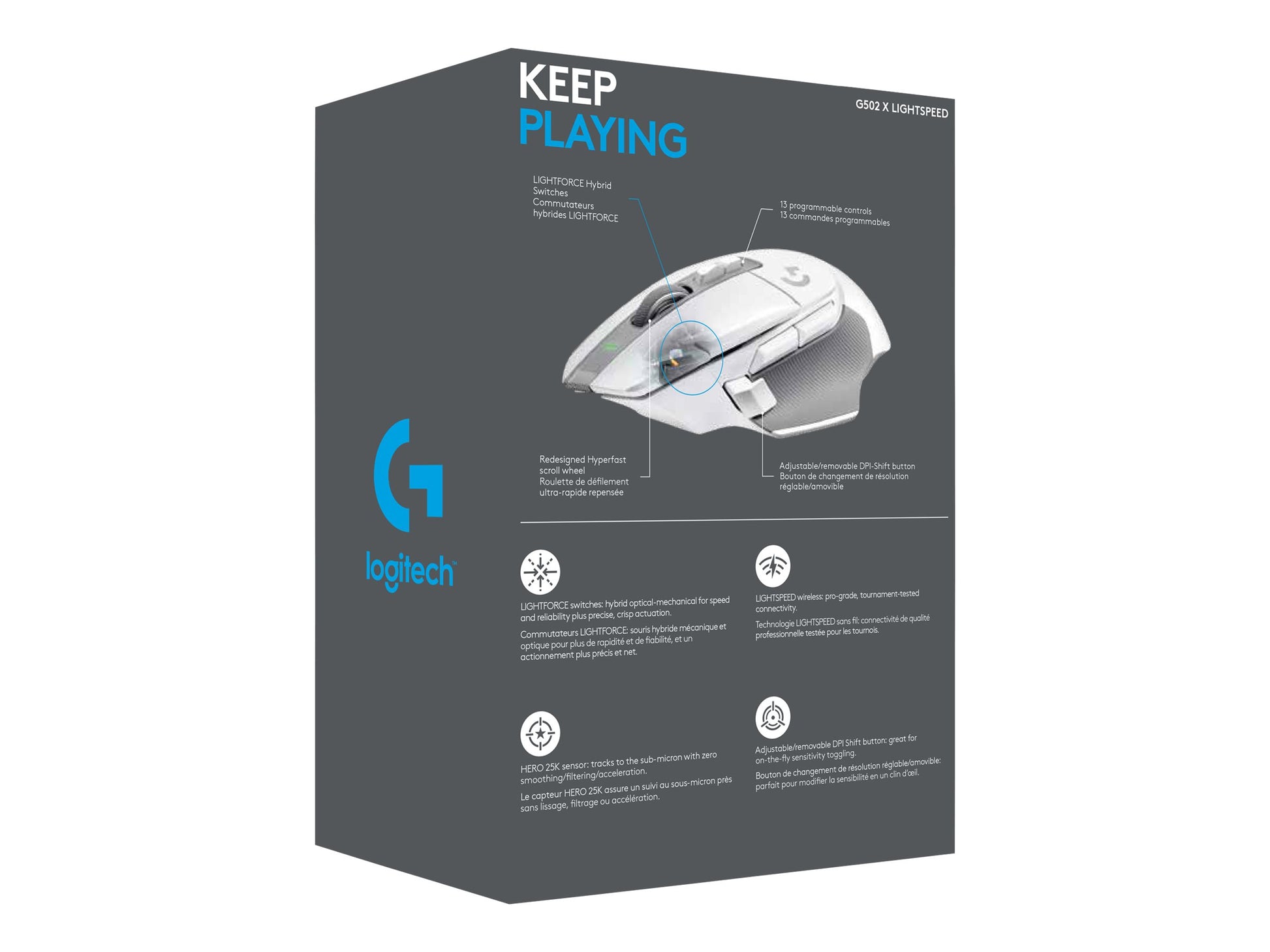 Logitech G G502 X LIGHTSPEED - Ratón - óptico - inalámbrico - 2.4 GHz - receptor USB de Logitech LIGHTSPEED - blanco-2
