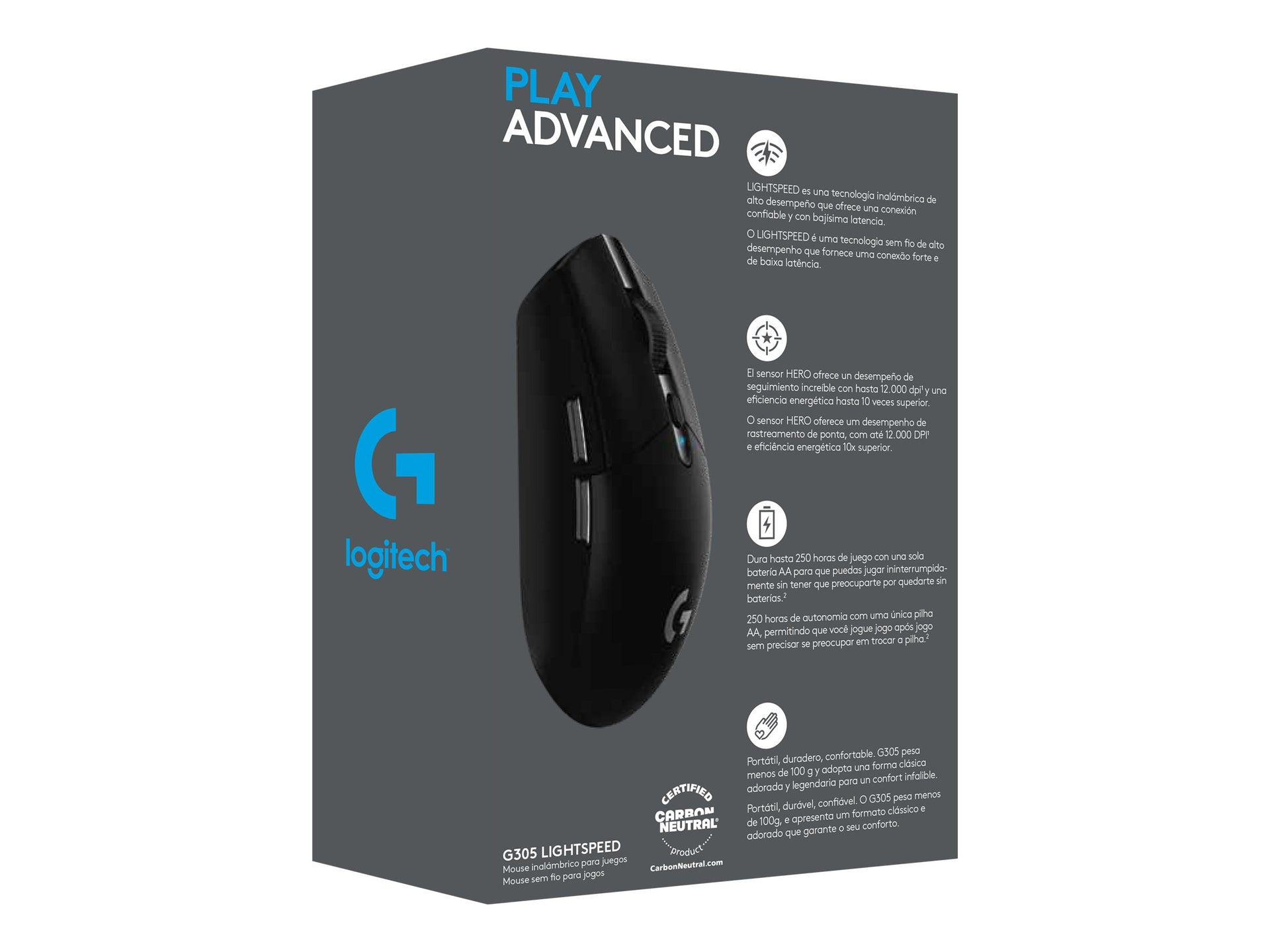 Logitech G G305 - Ratón - óptico - 6 botones - inalámbrico - 2.4 GHz - receptor inalámbrico USB - negro