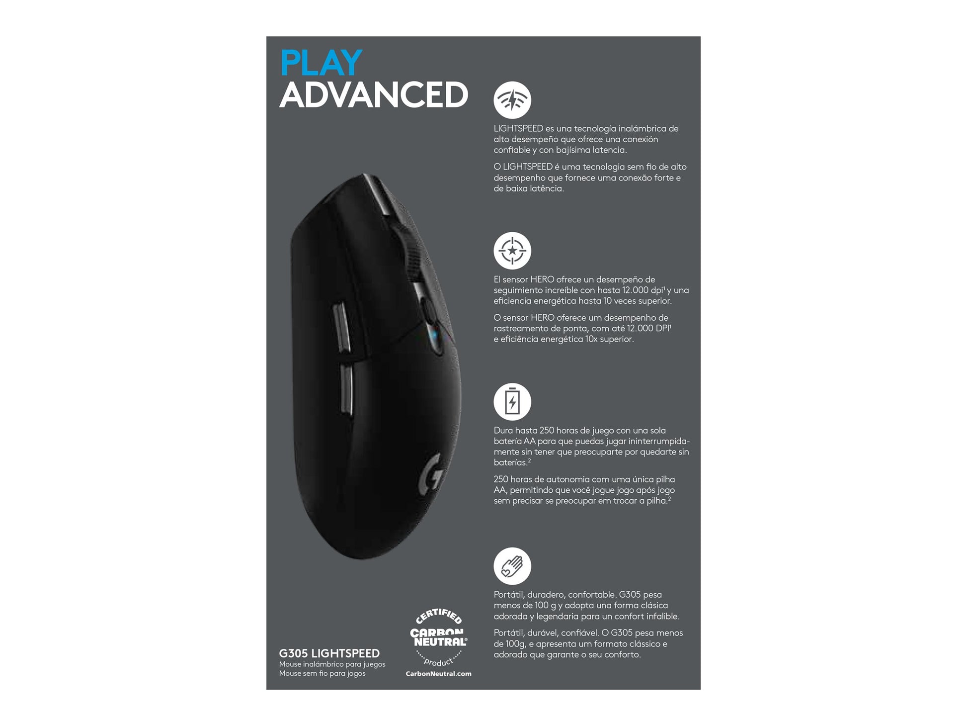 Logitech G G305 - Ratón - óptico - 6 botones - inalámbrico - 2.4 GHz - receptor inalámbrico USB - negro-19