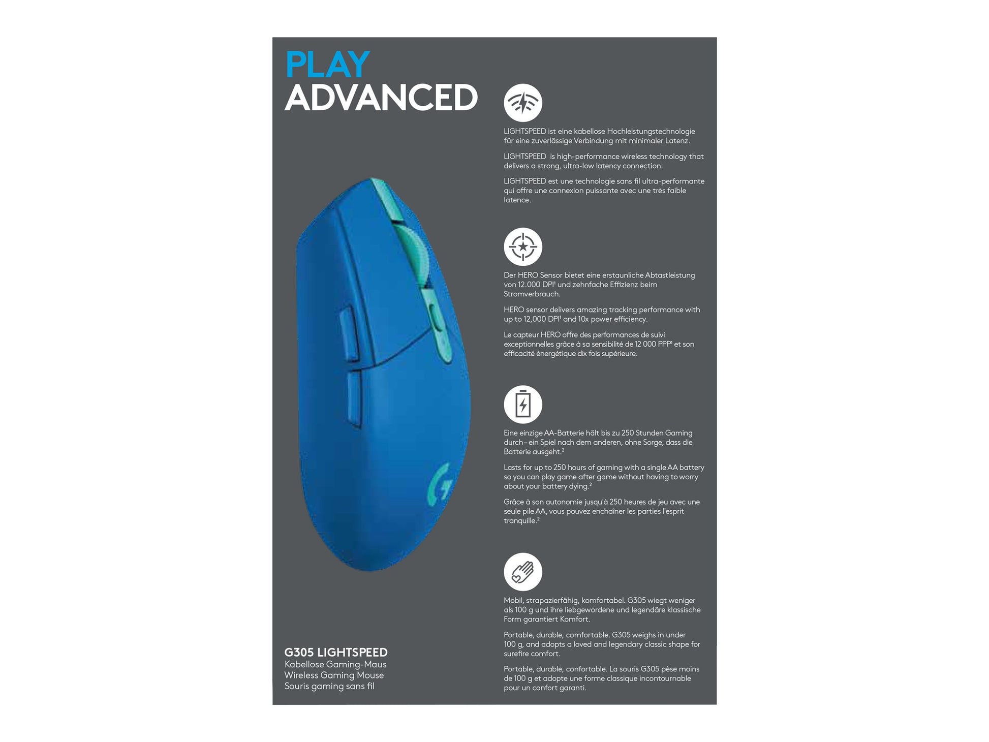 Logitech G G305 - Ratón - óptico - 6 botones - inalámbrico - 2.4 GHz - receptor inalámbrico USB - azul-15