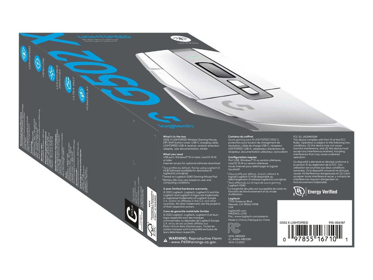 Logitech G G502 X LIGHTSPEED - Ratón - óptico - inalámbrico - 2.4 GHz - receptor USB de Logitech LIGHTSPEED - blanco-7